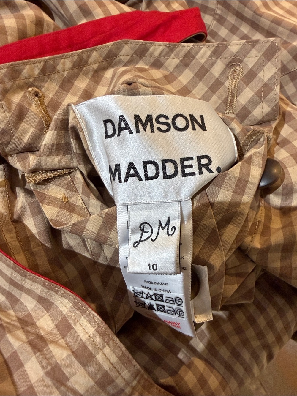 Damson Madder Reversible Red and Tan Check Women's Trench Coat oversized - Picture 16 of 16